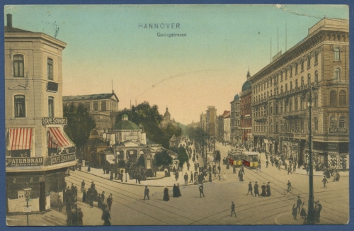 Hannover Georgstraße Cafe Schmidt und Cafe Kröpcke, gelaufen 1908 (AK586)