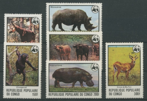 Kongo (Brazzaville) 1978 WWF Wildtiere 630/35 postfrisch
