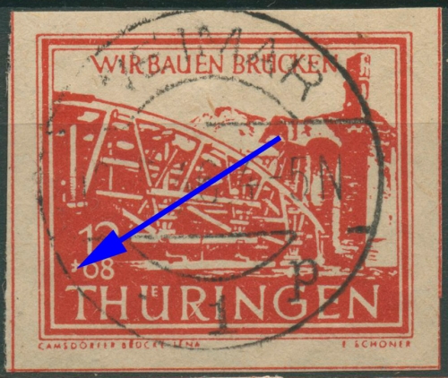SBZ Thüringen 1946 Wiederaufbau mit Plattenfehler 113 ay XII gestempelt geprüft