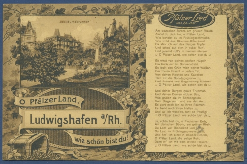 Ludwigshafen am Rhein Jubiläumsbrunnen Pfälzer Lied, gelaufen 1913 (AK565)