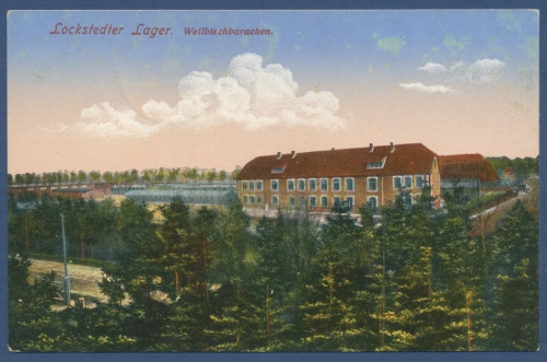 Lockstedter Lager Wellblechbaracken, gelaufen 1917 als Feldpost (AK595)
