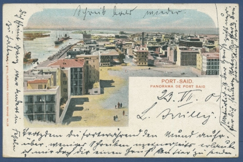 Port Said Panorama mit Hafen, gelaufen 1901 Marke fehlt (AK646)