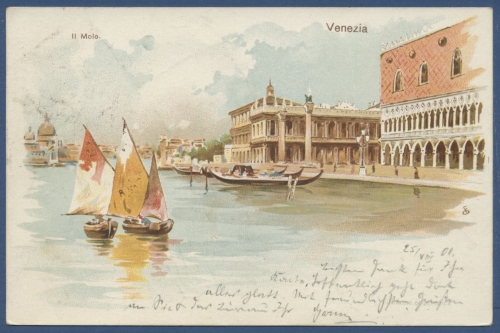 Venedig Der alte Hafen die Mole Gondeln, gelaufen 1901 (AK623)