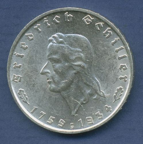 Deutsches Reich 2 Mark 1934 F, Friedrich Schiller, J 358 ss-vz (m3142)