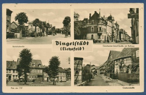 Dingelstädt Bahnhofstraße Grabenstraße, gelaufen 1966, Nadellöcher (AK4459)