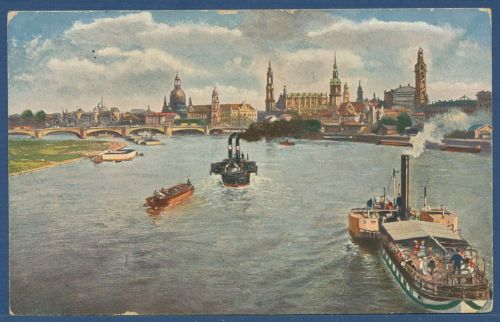 Dresden Blick von der Marienbrücke Dampfboote, gelaufen 1917, Feldpost (AK4488)