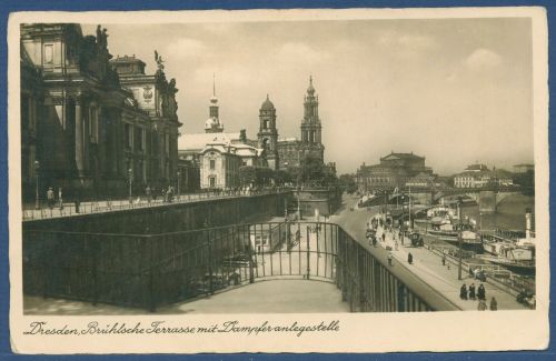 Dresden Brühlsche Terrasse Dampferanlegestelle, gelaufen 1941, Feldpost (AK4485)
