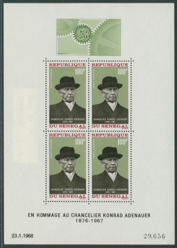 Senegal 1968 1. Todestag von Konrad Adenauer Block 4 postfrisch (C40780)