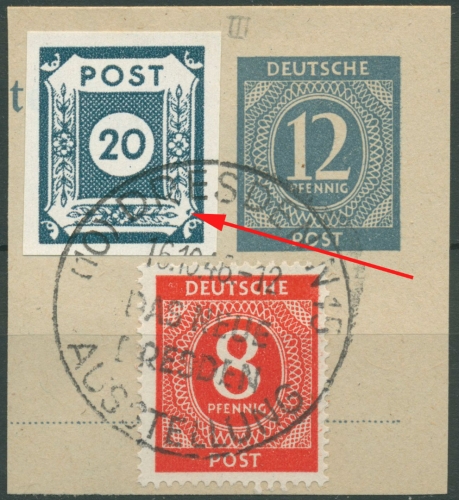 SBZ Ost-Sachsen 1945 Ziffernserie mit Plattenfehler 48 A a III auf Briefstück