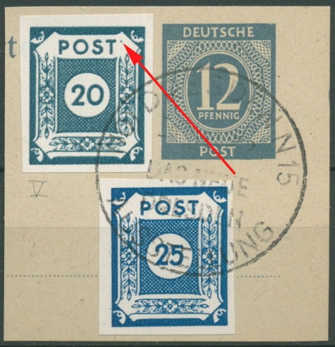SBZ Ost-Sachsen 1945 Ziffernserie mit Plattenfehler 48 A a V auf Briefstück
