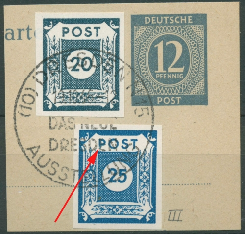 SBZ Ost-Sachsen 1945 Ziffernserie mit Plattenfehler 49 A III auf Briefstück