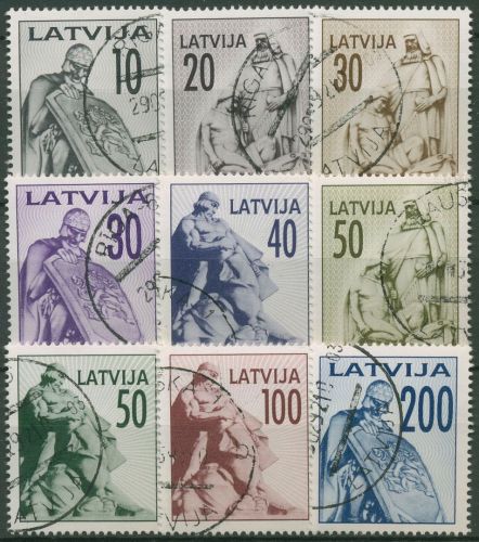 Lettland 1992 Figuren am Sockel des Freiheitsdenkmals in Riga 326/34 gestempelt
