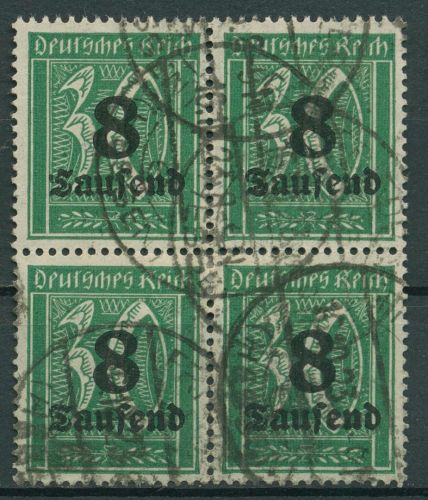 Dt. Reich 1923 Wasserzeichen WZ 1 Rauten, 278 X 4er-Block gestempelt geprüft