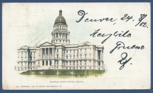 Denver Colorado Regierungsgebäude, gelaufen 1902 Marke fehlt (AK283)