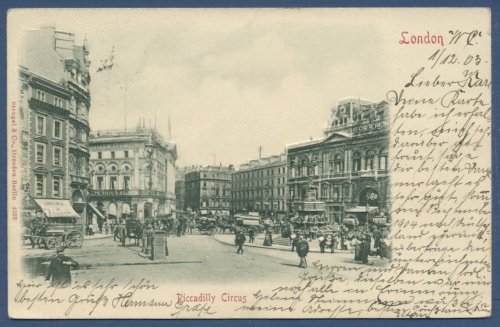 Piccadilly Circus London England Prägedruckkarte, gelaufen 1903 (AK637)