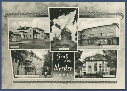 Werder Konsum Kaufhaus Bahnhof Windmühle, gelaufen 1966 (AK666)