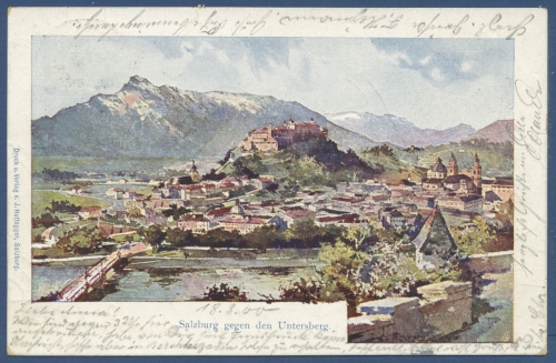 Salzburg Ansicht gegen den Untersberg, gelaufen 1900 (AK748)
