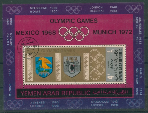 Jemen (Nordjemen) 1968 Olympiade Austragungsorte Block 84 gestempelt (R20798)