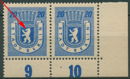 SBZ Berlin & Brandenburg 1945 Freimarke mit Plattenfehler 6 A waz XII postfrisch