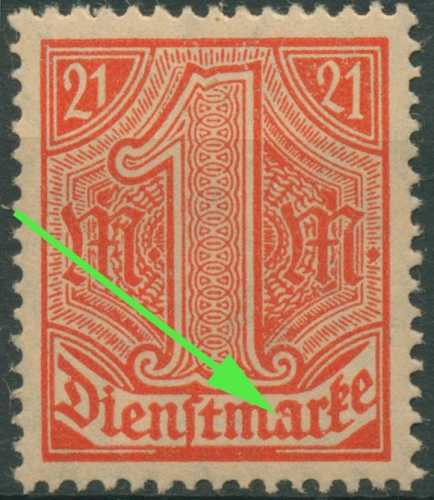 Deutsches Reich Dienstmarken 1920 für Preußen m. Plattenfehler D 22 I mit Falz
