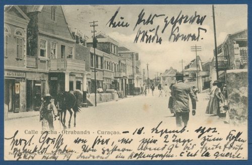 Otrabanda Curacao Calla ancha Geschäftssraße, gelaufen 1902 (AK380)