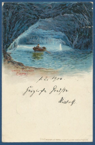 Capri Die Blaue Grotte Boot Grotta Azzurra, gelaufen 1900 (AK768)