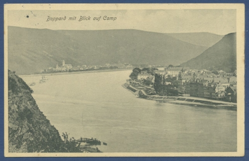 Boppard am Rhein Stadtansicht Blick auf Camp, gelaufen 1909 (AK807)