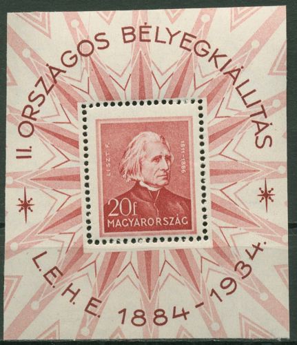 Ungarn 1934 Philatelistische Ausstellung Liszt 516 Blockeinzelmarke postfrisch