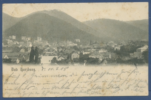 Bad Harzburg Stadtansicht gegen den Burgberg, gelaufen 1905 (AK837)