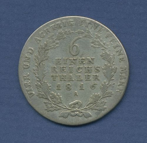 Preußen 1/6 Taler 1816 A, Friedrich Wilhelm III. J 31 ss/ fast ss (m3228)