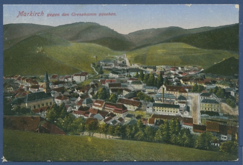 Markirch Gesamtansicht gegen den Grenzkammm, gelaufen 1916 als Feldpost (AK858)