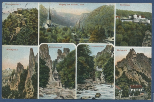 Bodetal Roßtrappe Hexentanzplatz, gelaufen 1913 (AK854)