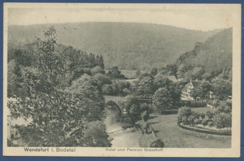 Wendefurt im Bodetal Hotel u. Pension Grasshoff, gelaufen 1916 (AK851)
