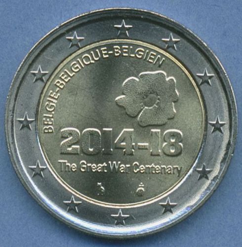Belgien 2 Euro 2014 Erster Weltkrieg, vz/st (m4936)