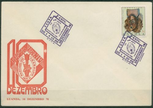Angola 1978 Masken Volksbewegung 609 auf Brief (X60942)