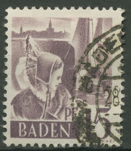Französische Zone: Baden 1947 Trachtenmädchen Type I, 5 yv I gestempelt