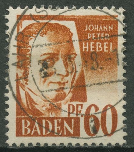Französische Zone: Baden 1947 Johann Peter Hebel Type I, 10 y v I gestempelt