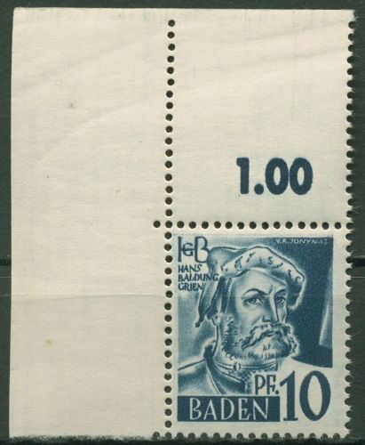 Franz. Zone: Baden 1947 Hans Baldung Type II Ecke ob. links 3 yv II postfrisch
