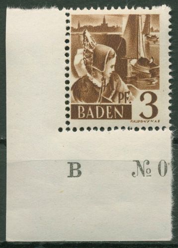 Franz. Zone: Baden 1947 Trachtenmädchen Type III Ecke u. li. 2 yv III postfrisch