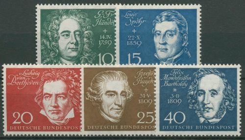 Bund 1959 Beethovenhalle Komponisten 315/19 Blockeinzelmarken postfrisch