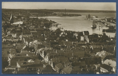 Flensburg Altstadt Hafen Foto, gelaufen 1927 mit Bahnpost (AK873)