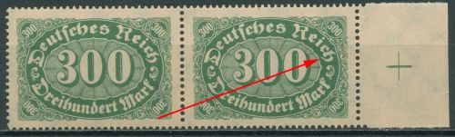 Dt. Reich 1922/23 Ziffern mit Plattenfehler im waag. Paar 249 I postfrisch