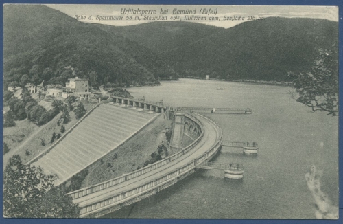 Urfttalsperre bei Gemünd Eifel Sperrmauer, gelaufen 1910 (AK879)