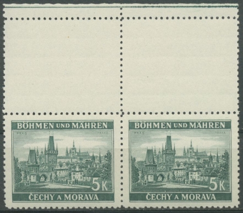 Böhmen & Mähren 1939 4er-Block mit 2 Leerfeldern oben 35 VB-5 postfrisch