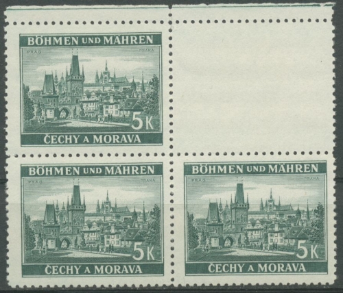 Böhmen & Mähren 1939 4er-Block mit Leerfeld oben rechts 35 VB-2 postfrisch