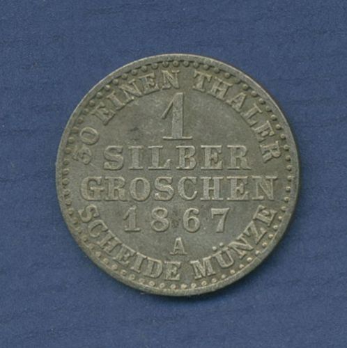 Preußen 1 Silbergroschen 1867 A, König Wilhelm I., J 89, fast vz (m3325)