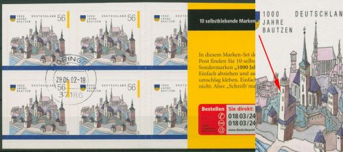 Bund Markenheftchen 2002 Bautzen Plattenfehler MH 48 a PF II gestempelt (C61256)