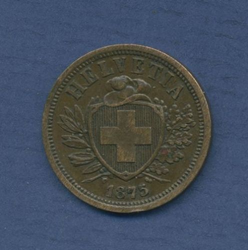 Schweiz 2 Rappen 1875 B, Wappen, vz (m3357)