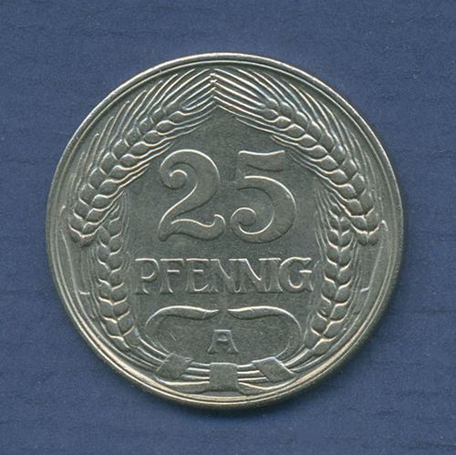 Deutsches Reich 25 Pfennig 1910 A, Kursmünze Nickel, J 18, vz (m3453)