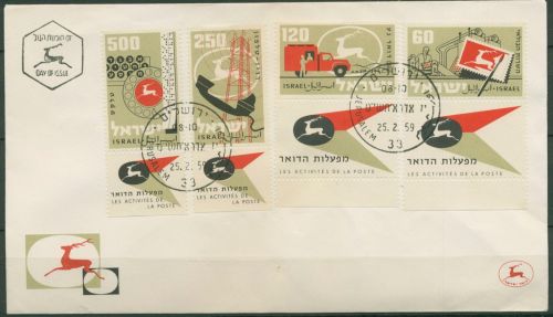 Israel 1959 Postbetrieb Telefon 172/75 mit Tab Ersttagsbrief FDC (X61283)
